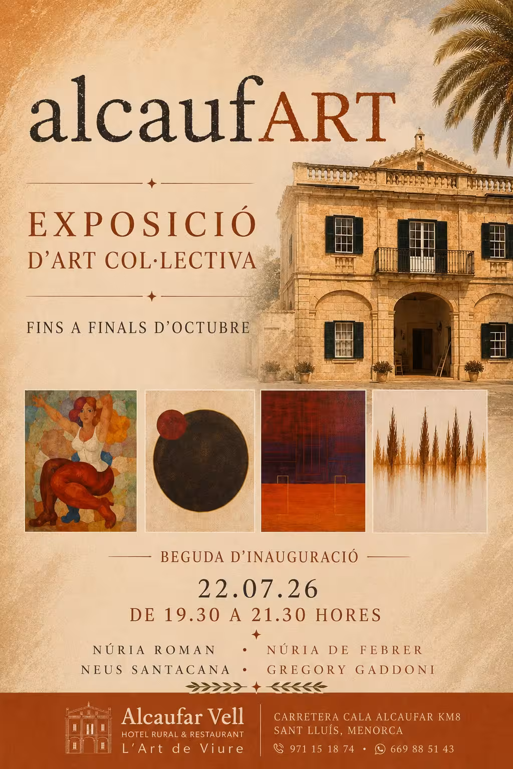 El Hotel Rural Alcaufar Vell de Sant Lluís inaugura este miércoles la exposición colectiva 'Expo AlcaufART 2026'