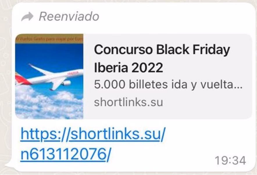 El concurso de Iberia es una estafa pero circula masivamente por Whatsapp
