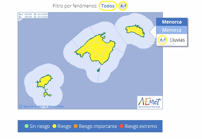 Menorca entra en alerta por fuertes lluvias a partir del lunes