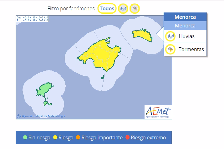 Alerta en Menorca: llegan tormentas y fuertes lluvias