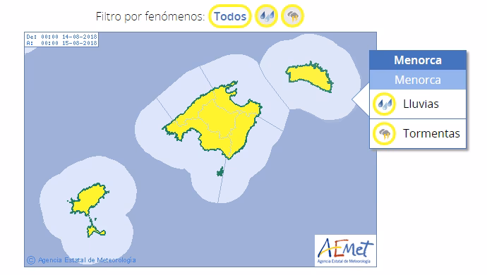 Menorca entra en alerta por lluvia y fuertes tormentas